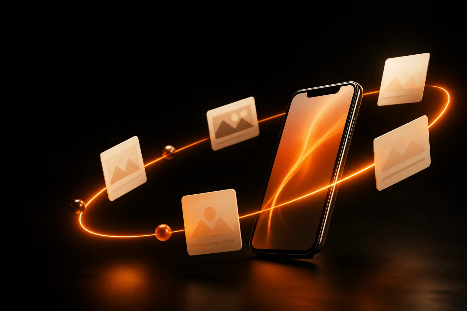 A phone connected to a coherent orbit of content cards